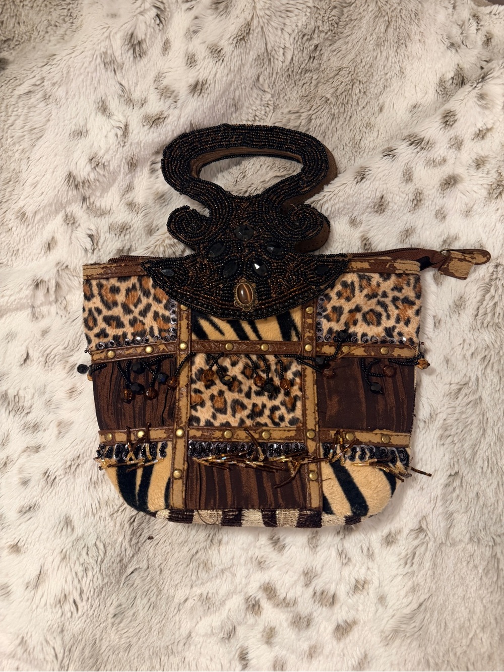 Beaded Animal Print Mini Handbag Leopard Zebra Embellished jewels Accessories